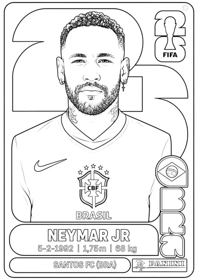 Desenho de Neymar para colorir e imprimir: número 10