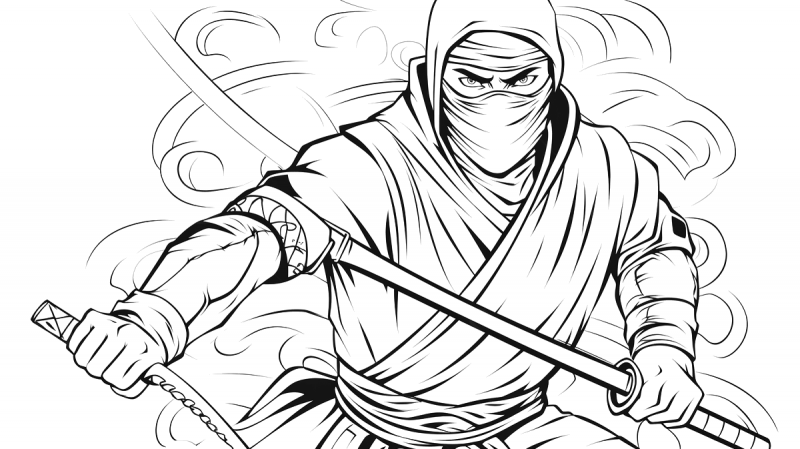 Desenho de Ninja para colorir e imprimir: número 16