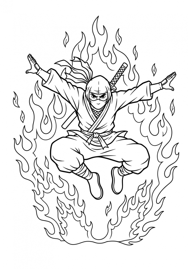 Desenho de Ninja para colorir e imprimir: número 18