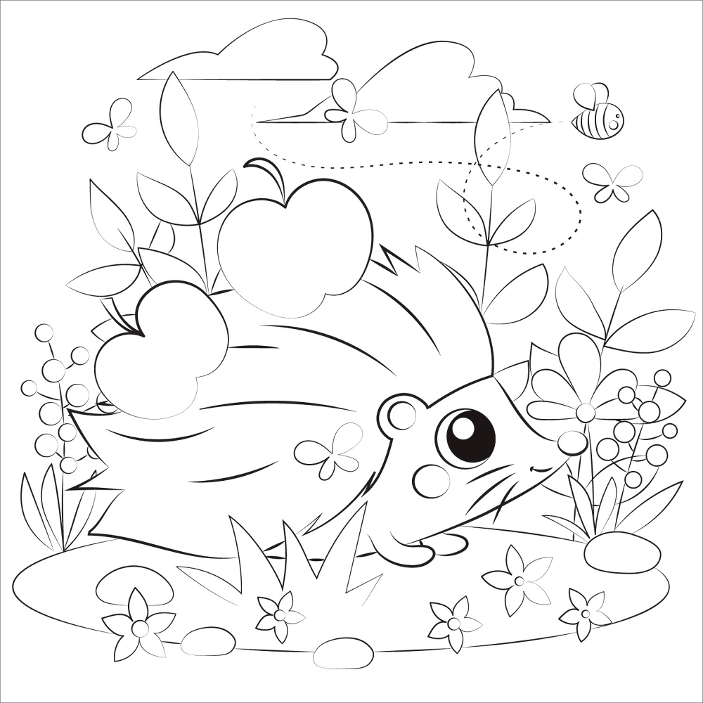 Desenho de Ouriço para colorir e imprimir: número 1