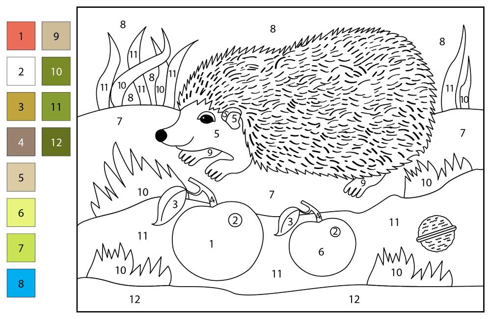 Desenho de Ouriço para colorir e imprimir: número 9