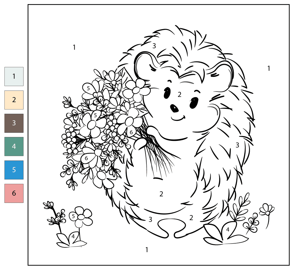 Desenho de Ouriço para colorir e imprimir: número 34