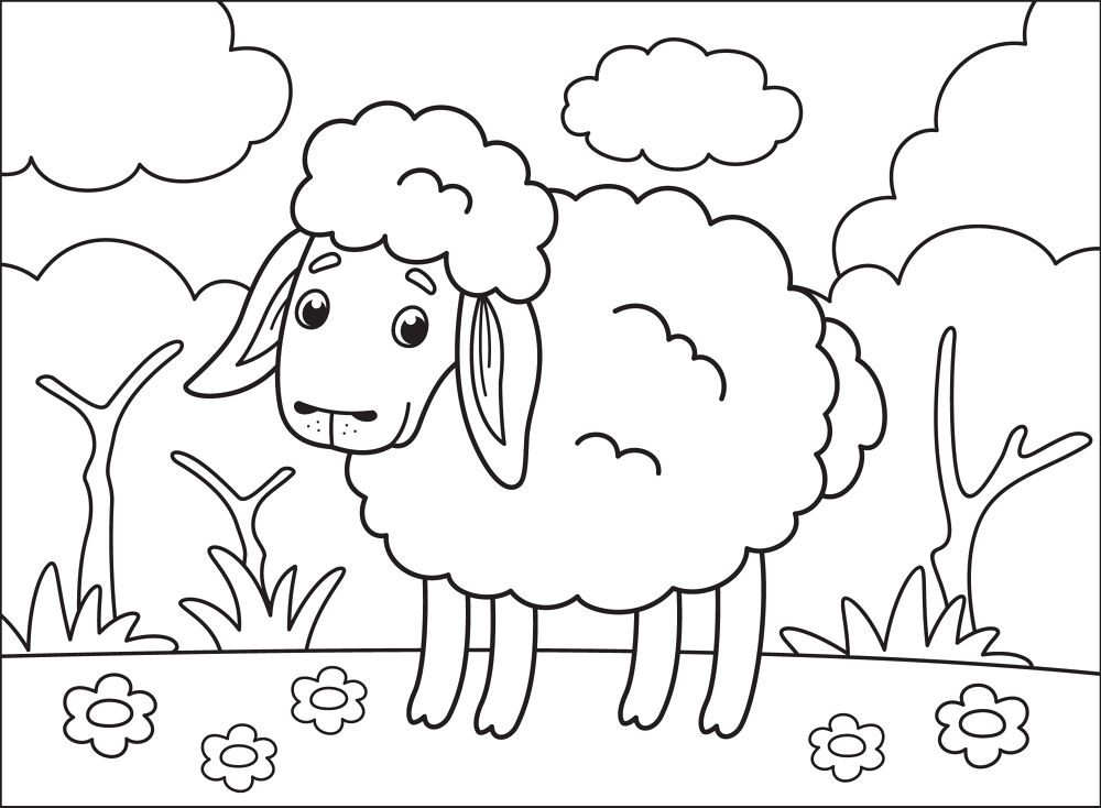 Desenho de Ovelhas para colorir e imprimir: número 4