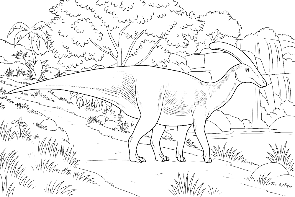Desenho de Parassaurolofo para colorir e imprimir: número 1
