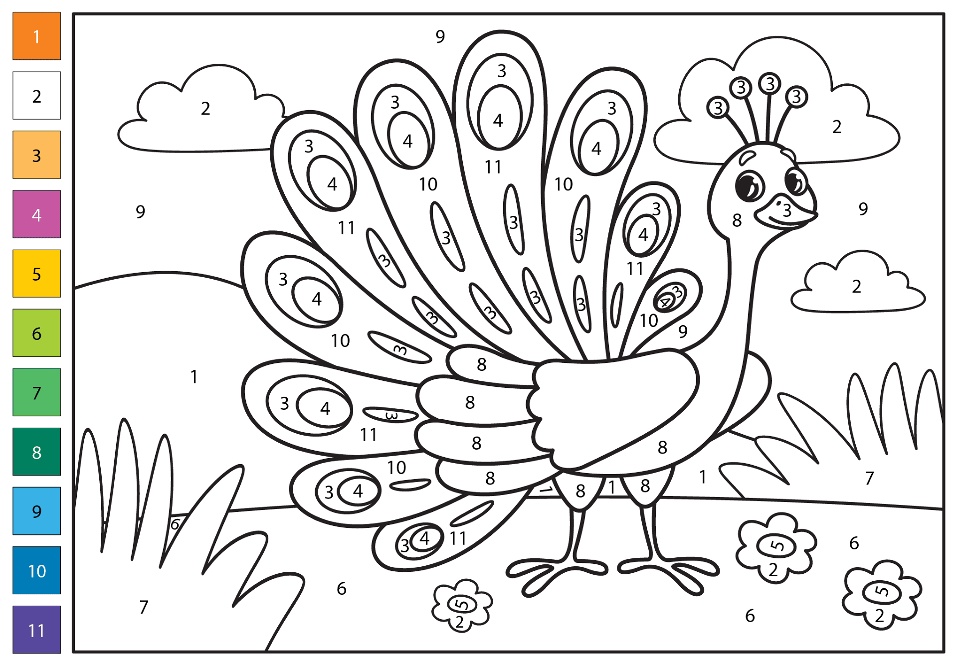 Desenho de Pavões para colorir e imprimir: número 48