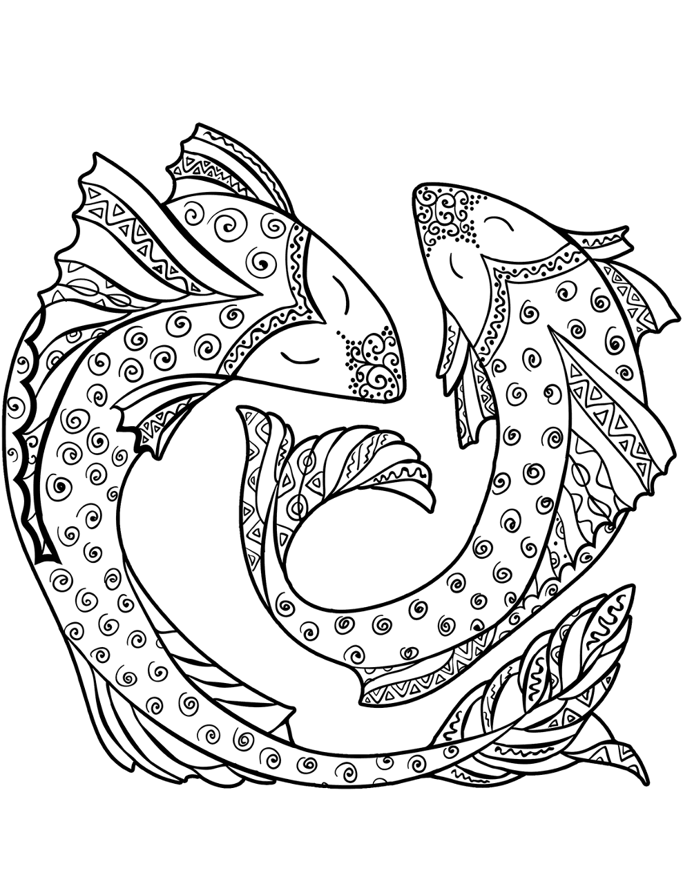 Desenho de Peixes para colorir e imprimir: número 1