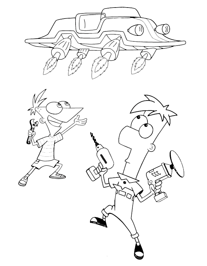 Desenho de Phineas e Ferb para colorir e imprimir: número 2