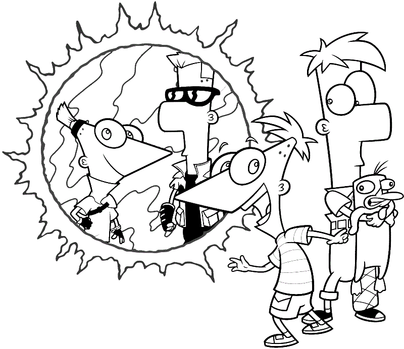 Desenho de Phineas e Ferb para colorir e imprimir: número 7