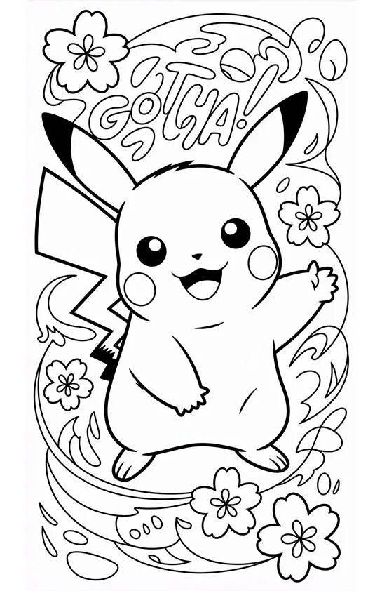 Desenho de Pikachu para colorir e imprimir: número 1