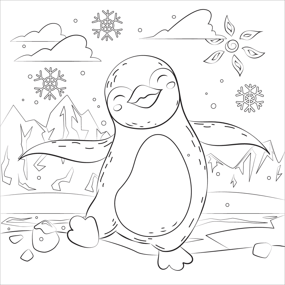 Desenho de Pinguins para colorir e imprimir: número 1