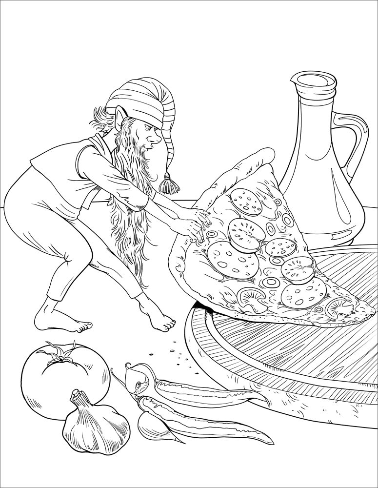 Desenho de Pizza para colorir e imprimir: número 2