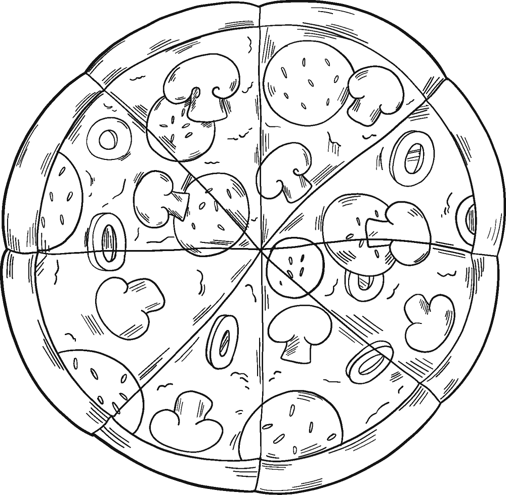 Desenho de Pizza para colorir e imprimir: número 4