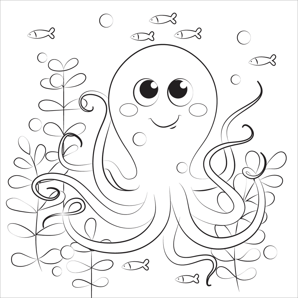 Desenho de Polvo para colorir e imprimir: número 1