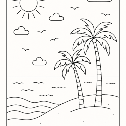 Desenho de Praia para colorir e imprimir: número 1