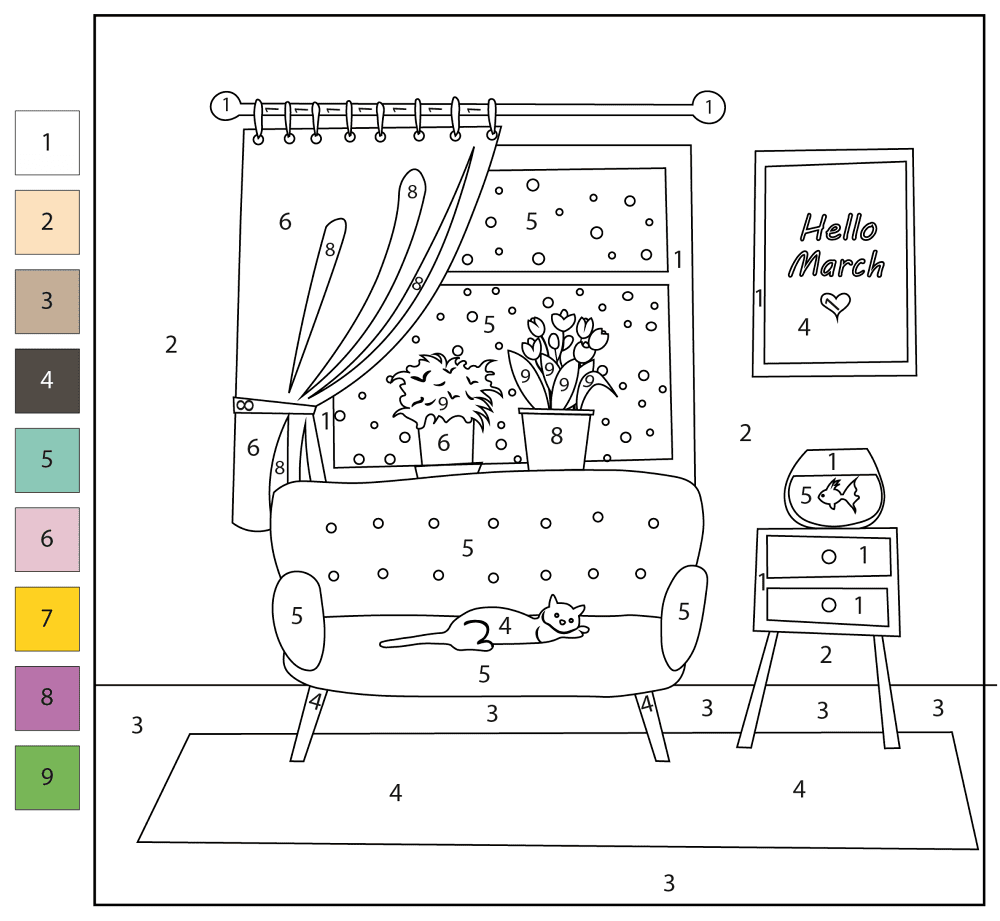 Desenho de Primavera para colorir e imprimir: número 4