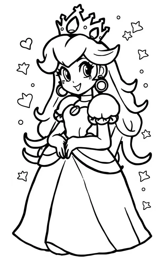 Desenho de Princesa Peach para colorir e imprimir: número 4