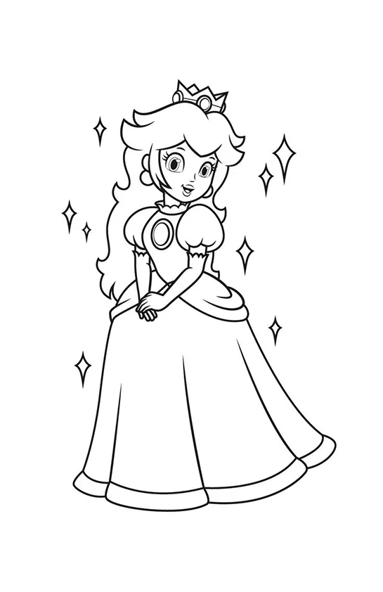 Desenho de Princesa Peach para colorir e imprimir: número 8