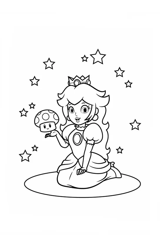 Desenho de Princesa Peach para colorir e imprimir: número 12