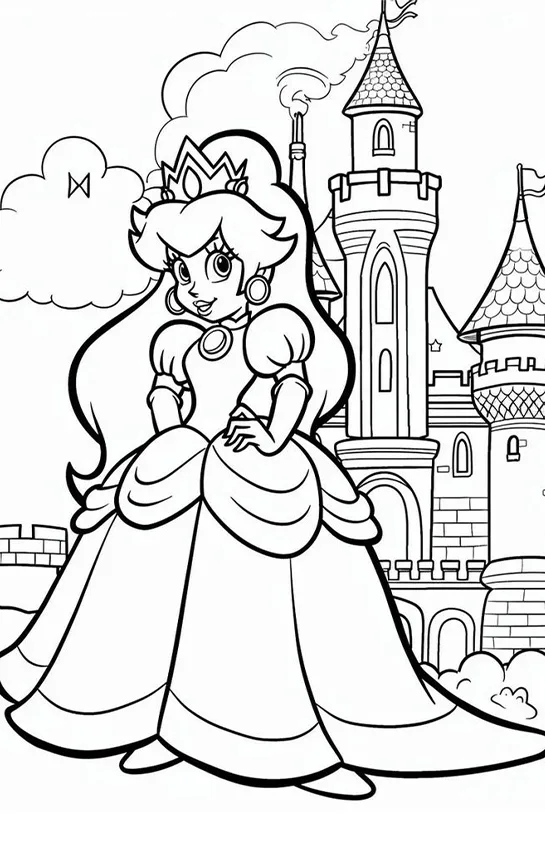 Desenho de Princesa Peach para colorir e imprimir: número 14
