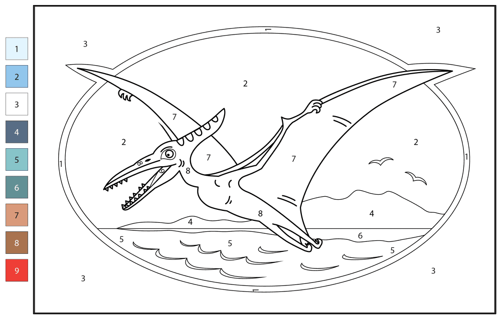 Desenho de Pterodáctilo para colorir e imprimir: número 2