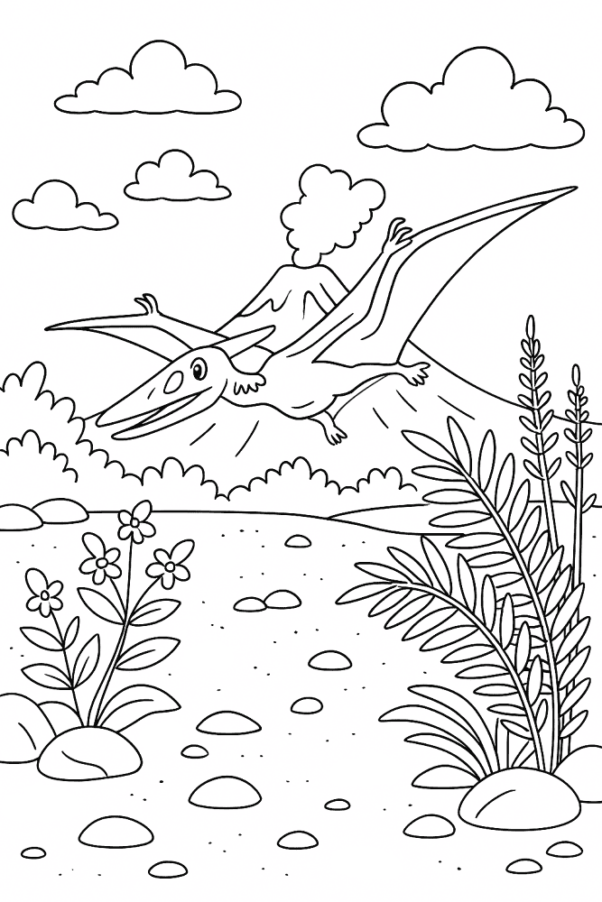 Desenho de Pterodáctilo para colorir e imprimir: número 3