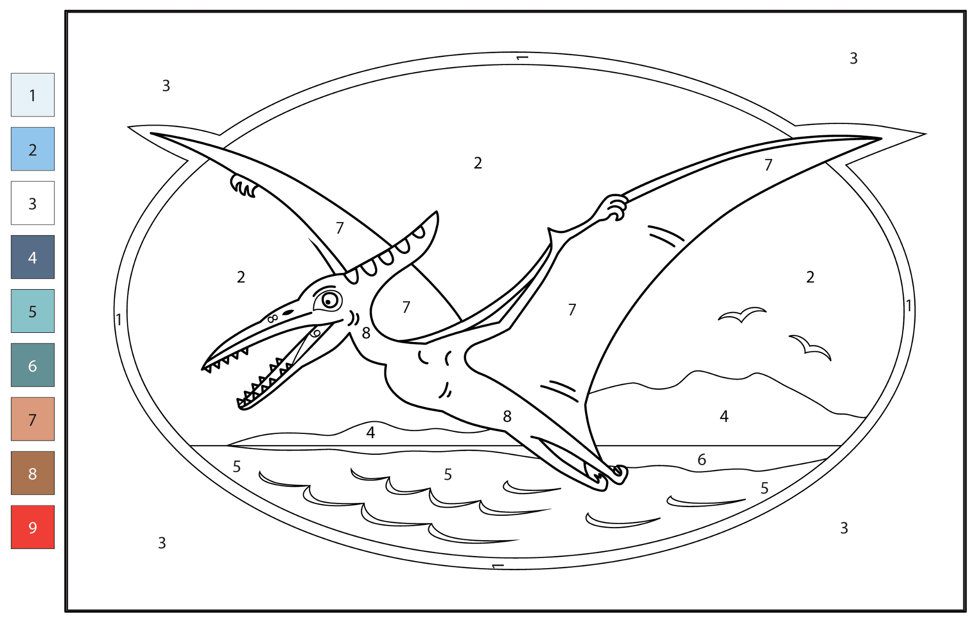 Desenho de Pterodáctilo para colorir e imprimir: número 18