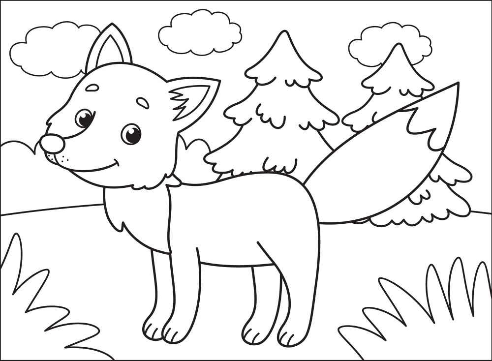 Desenho de Raposas para colorir e imprimir: número 1