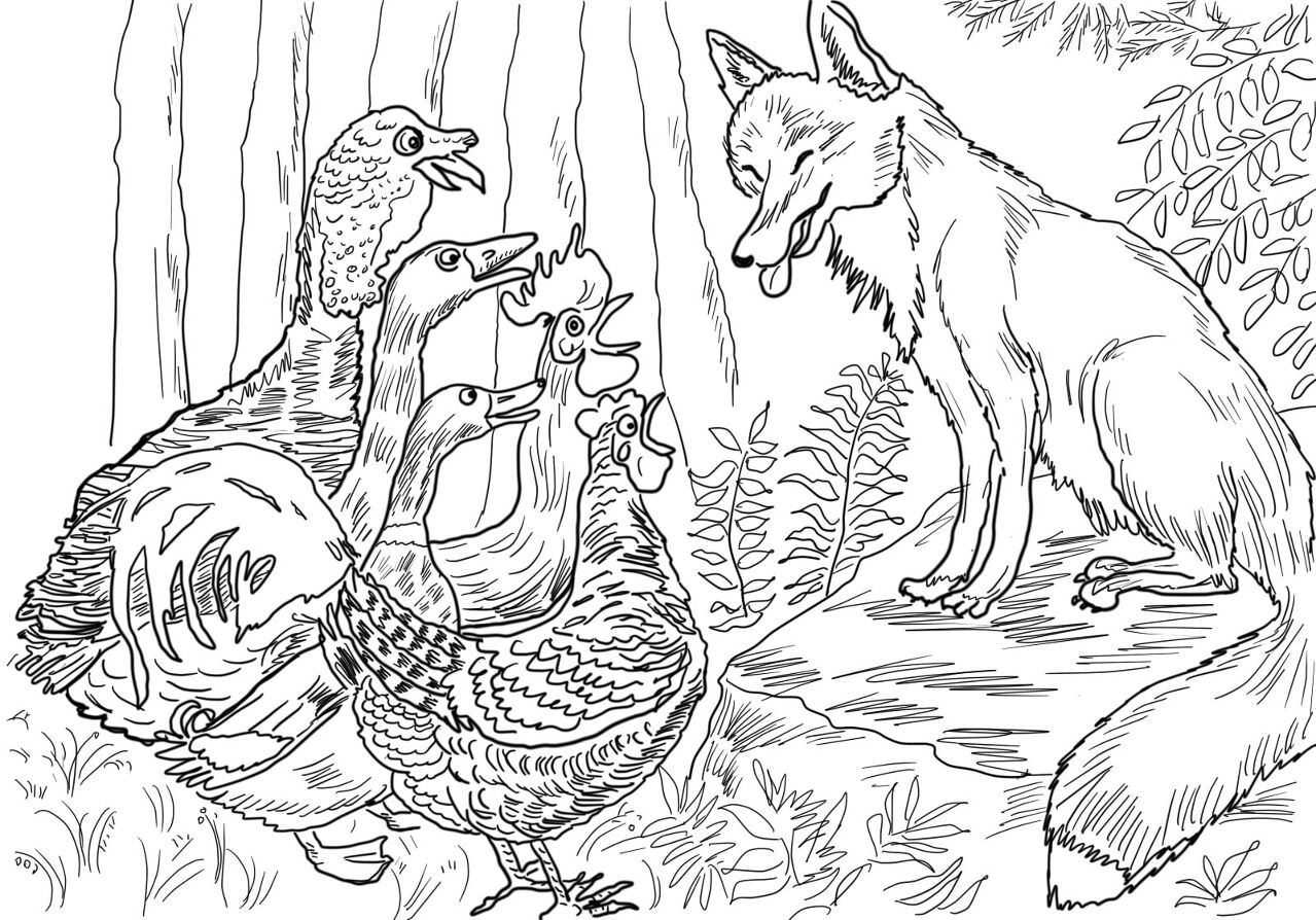 Desenho de Raposas para colorir e imprimir: número 40