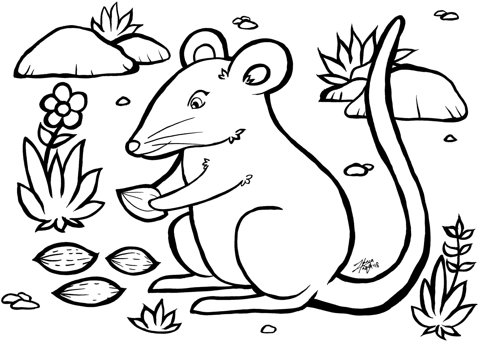 Desenho de Ratos para colorir e imprimir: número 2