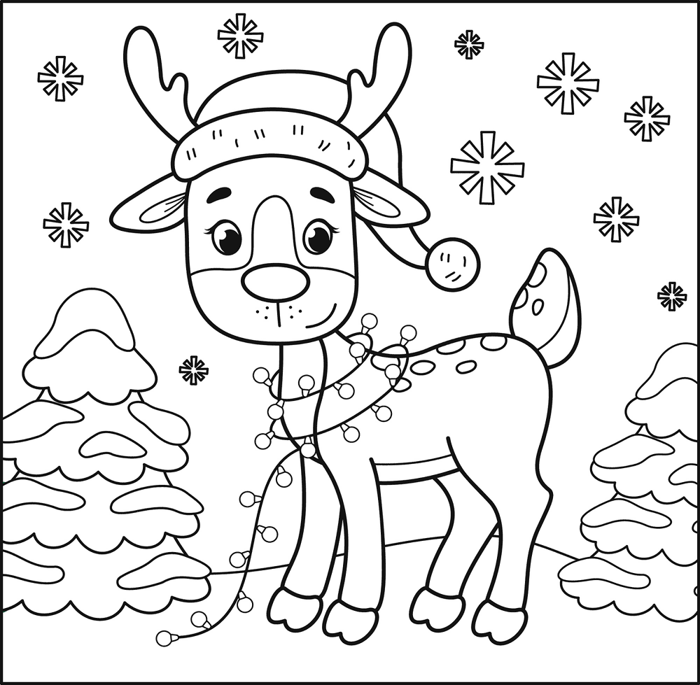 Desenho de Rena para colorir e imprimir: número 3