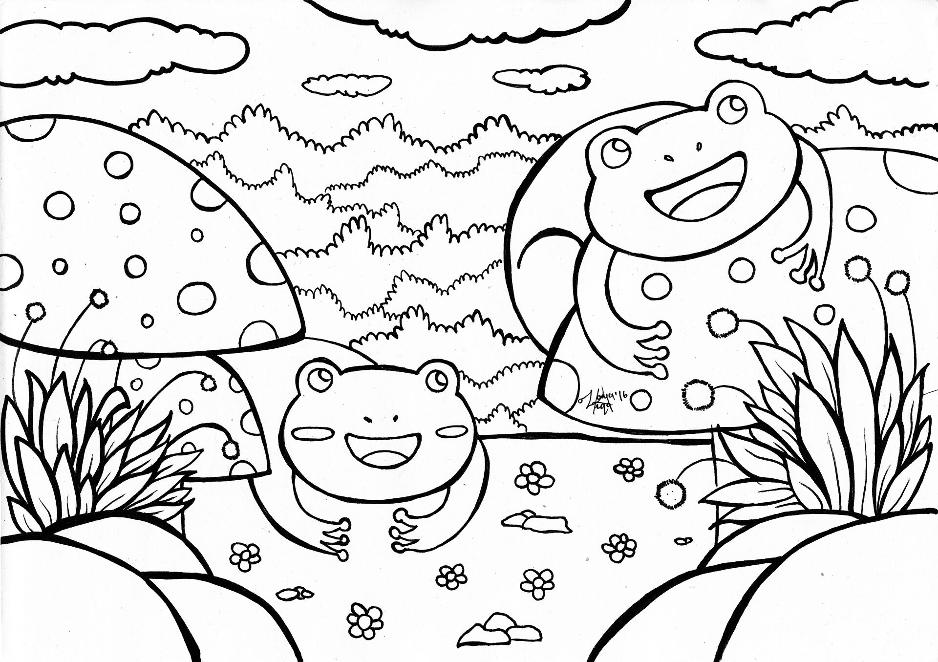 Desenho de Sapos para colorir e imprimir: número 1