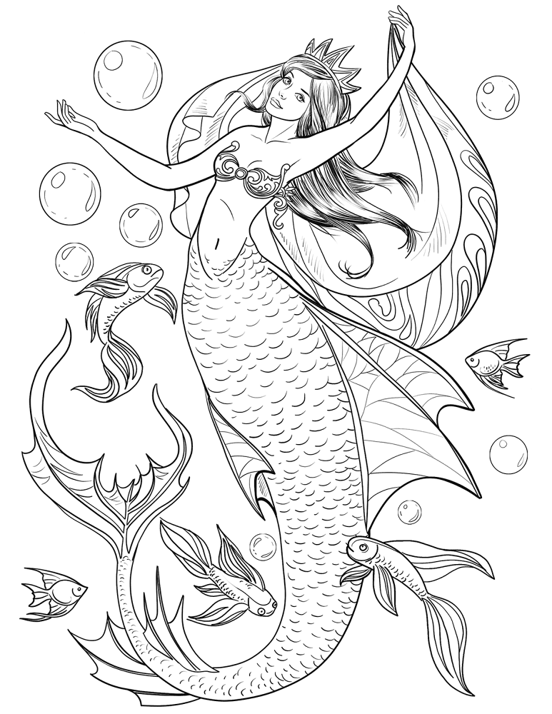 Desenho de Sereia para colorir e imprimir: número 1