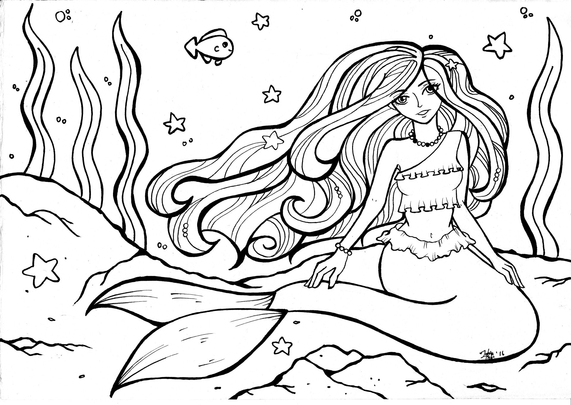 Desenho de Sereia para colorir e imprimir: número 11