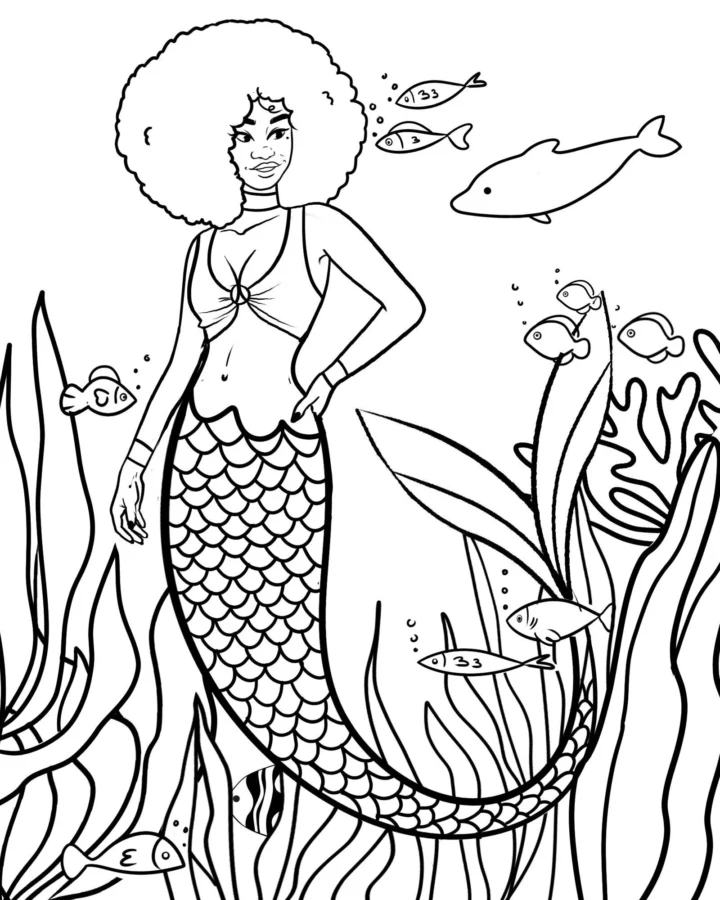 Desenho de Sereia para colorir e imprimir: número 21