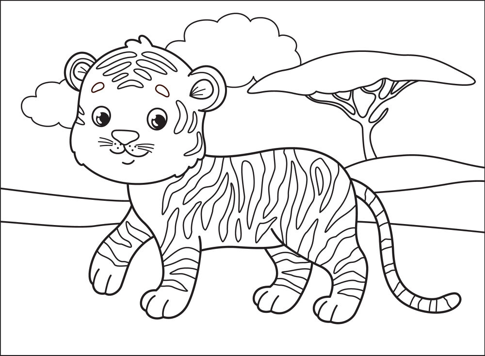 Desenho de Tigres para colorir e imprimir: número 1