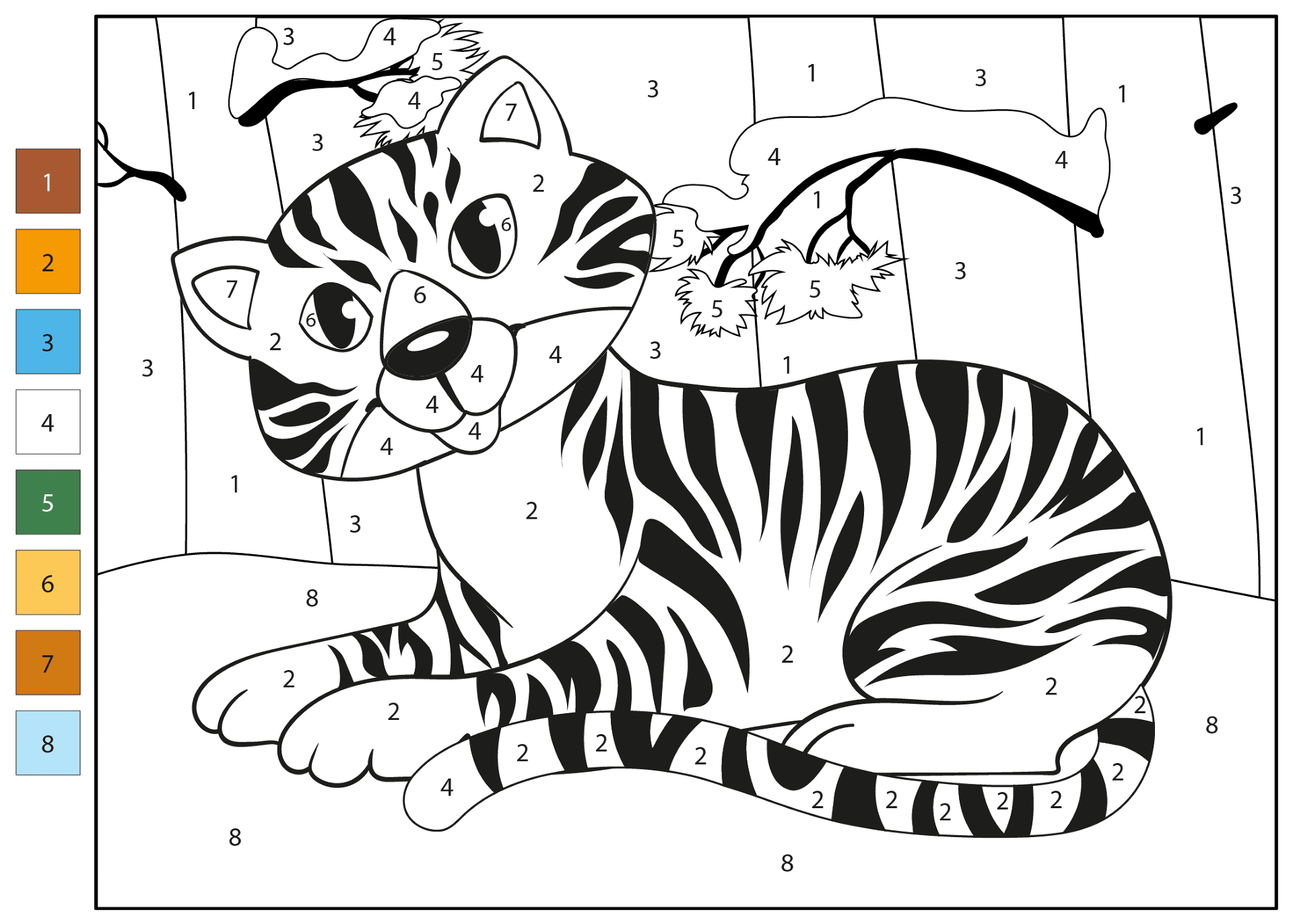 Desenho de Tigres para colorir e imprimir: número 12
