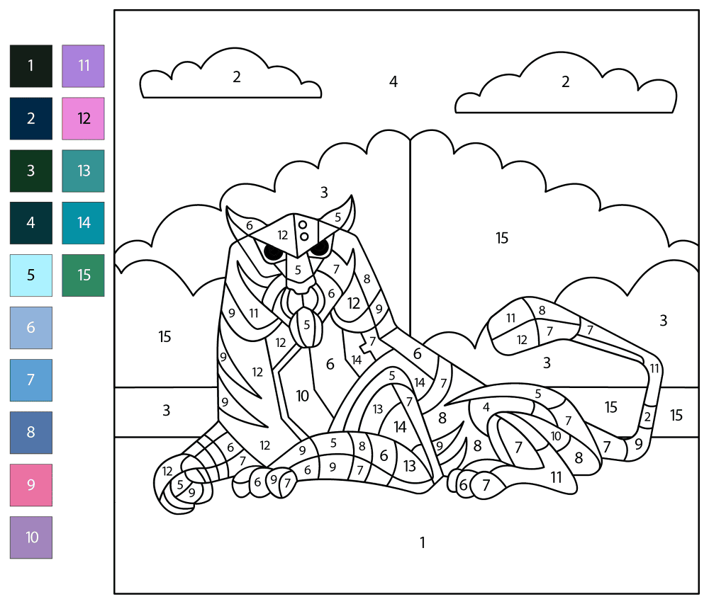 Desenho de Tigres para colorir e imprimir: número 13
