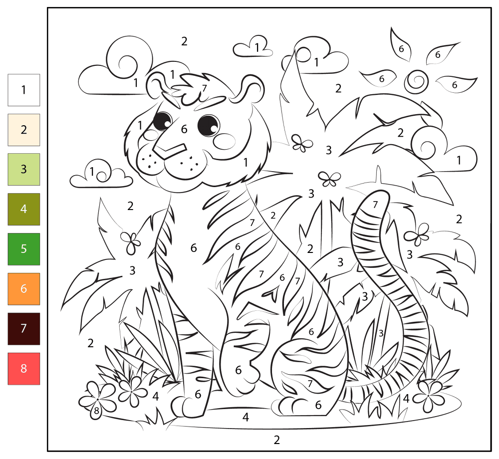 Desenho de Tigres para colorir e imprimir: número 14