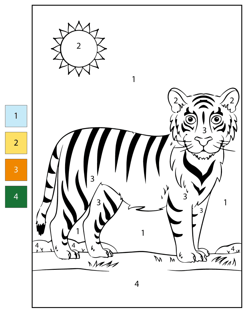 Desenho de Tigres para colorir e imprimir: número 16