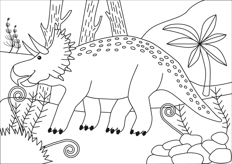 Desenho de Tricerátopo para colorir e imprimir: número 2