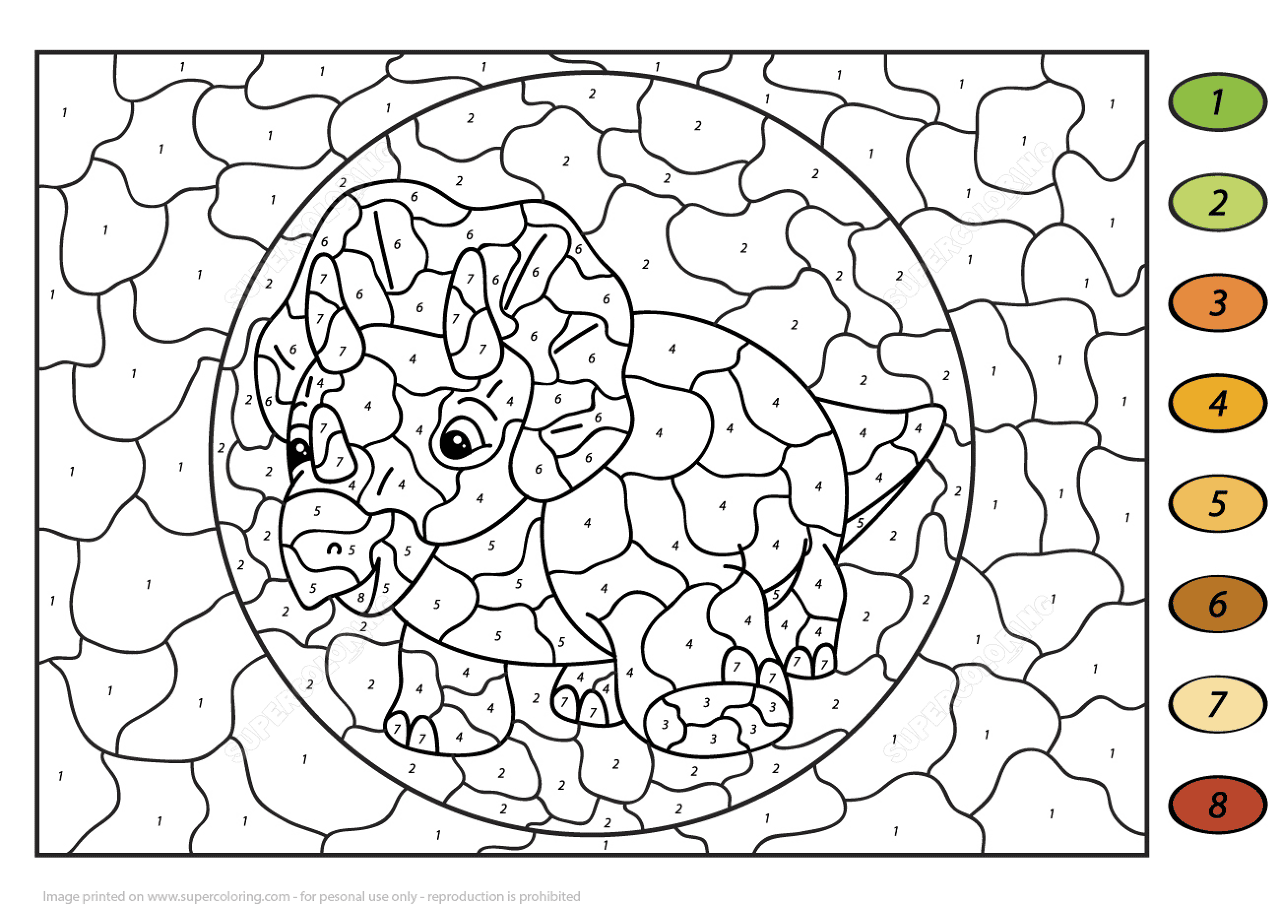 Desenho de Tricerátopo para colorir e imprimir: número 3