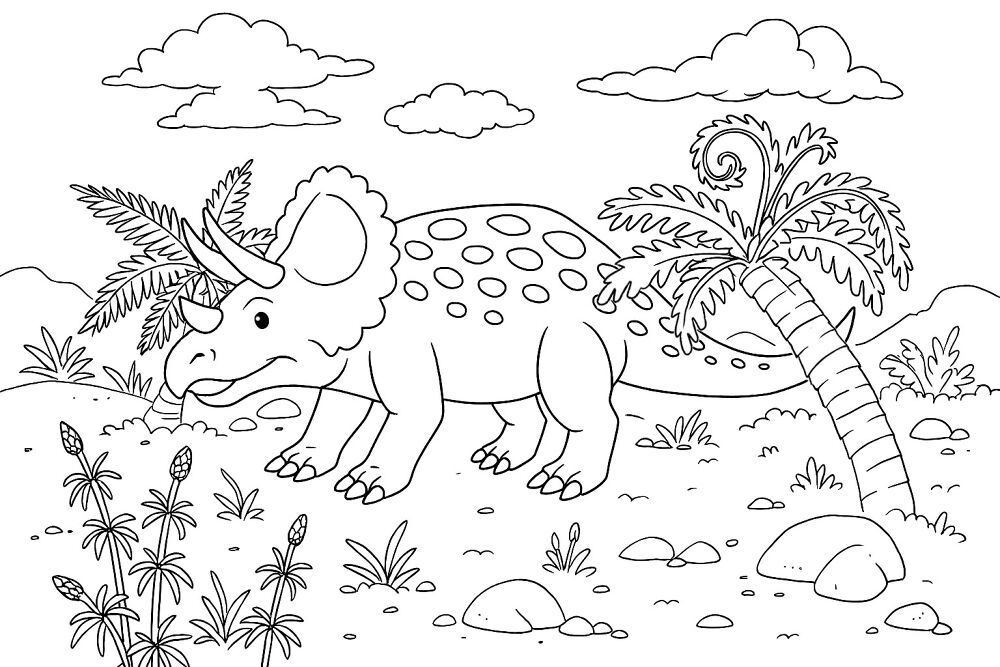Desenho de Tricerátopo para colorir e imprimir: número 4
