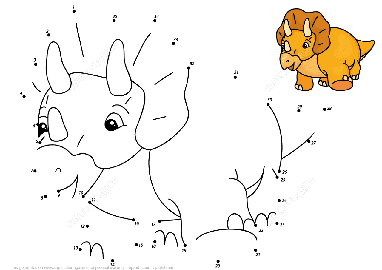 Desenho de Tricerátopo para colorir e imprimir: número 34