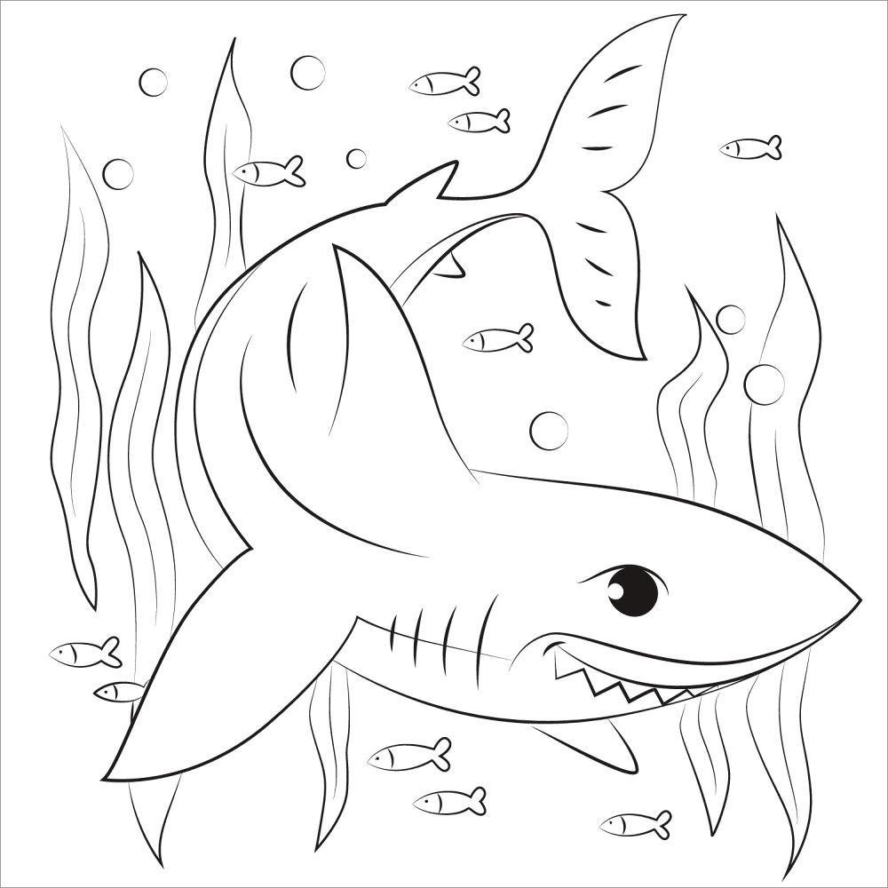 Desenho de Tubarões para colorir e imprimir: número 1