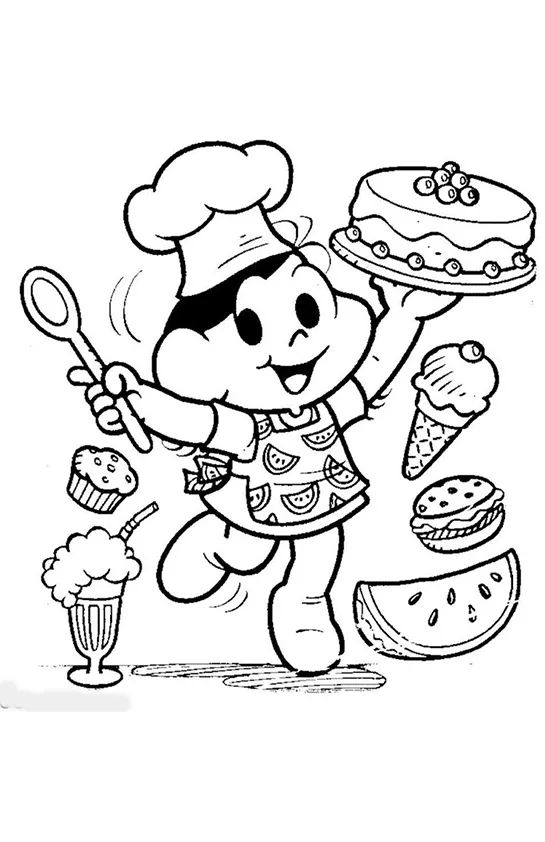 Desenho de Turma da Monica para colorir e imprimir: número 1
