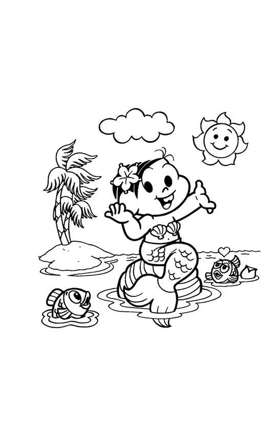 Desenho de Turma da Monica para colorir e imprimir: número 2
