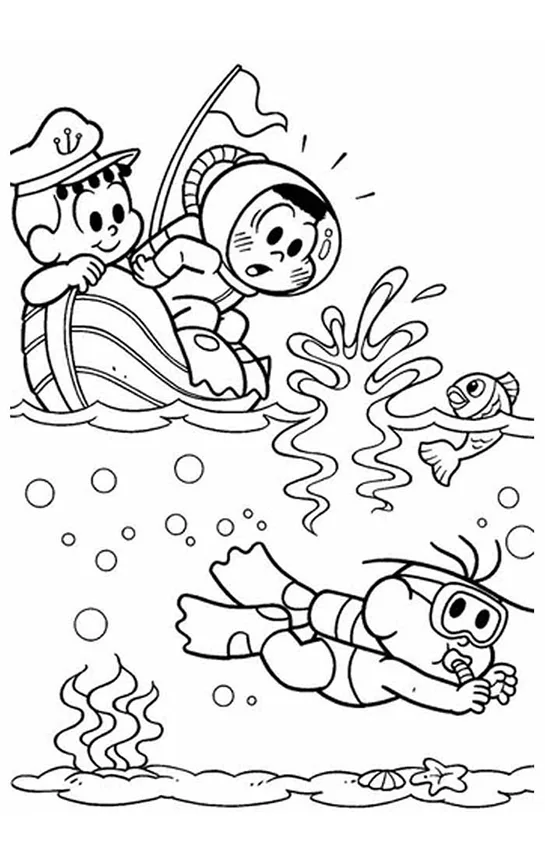 Desenho de Turma da Monica para colorir e imprimir: número 4
