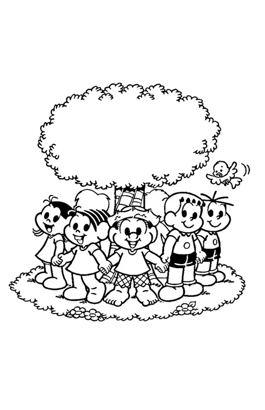 Desenho de Turma da Monica para colorir e imprimir: número 5