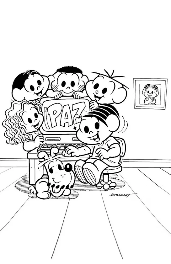 Desenho de Turma da Monica para colorir e imprimir: número 8