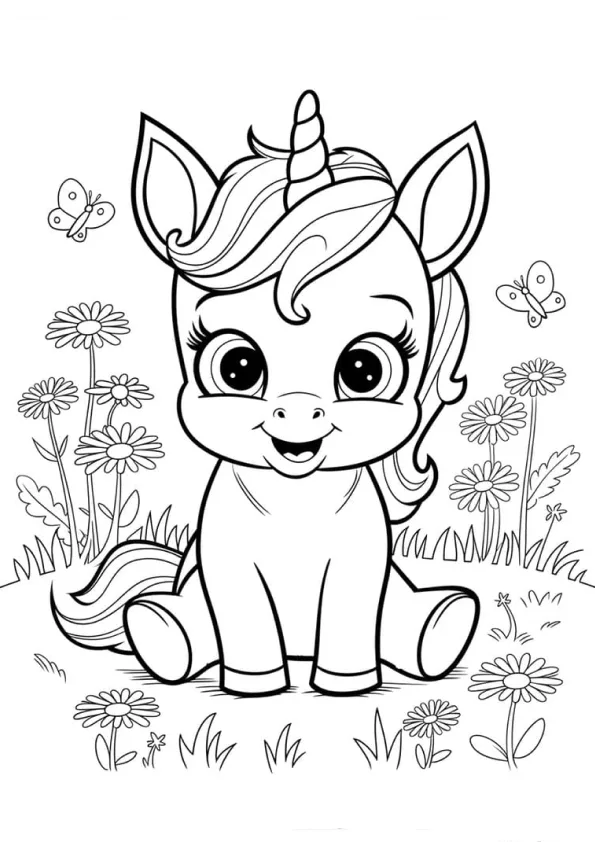 Desenho de Unicornio para colorir e imprimir: número 5